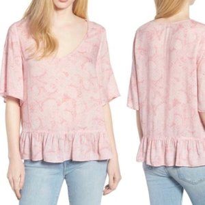 Hinge Pink Beauty Falling Feathers top NWT